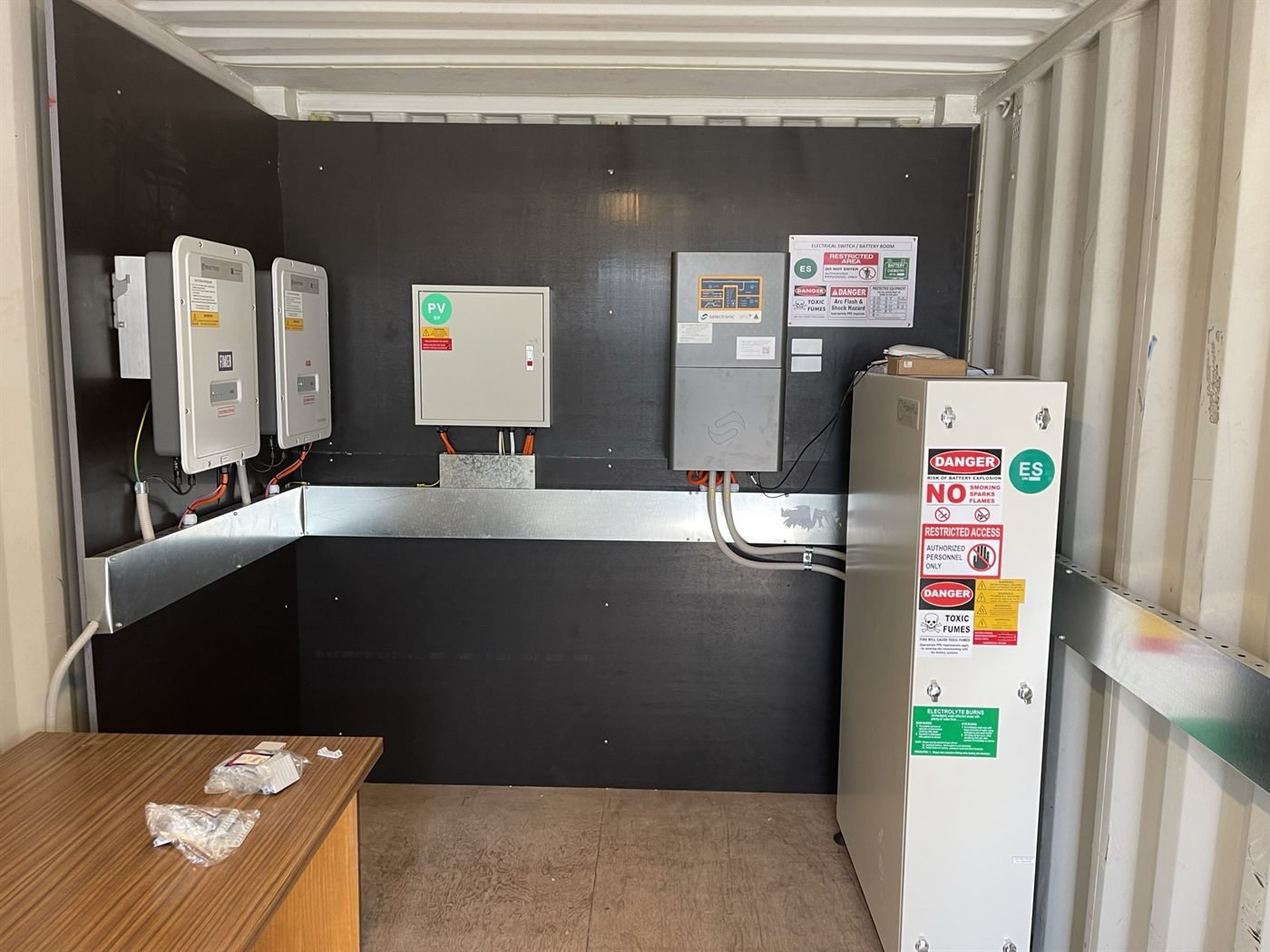 Off-grid Selectronic and battery enclosure inside a container