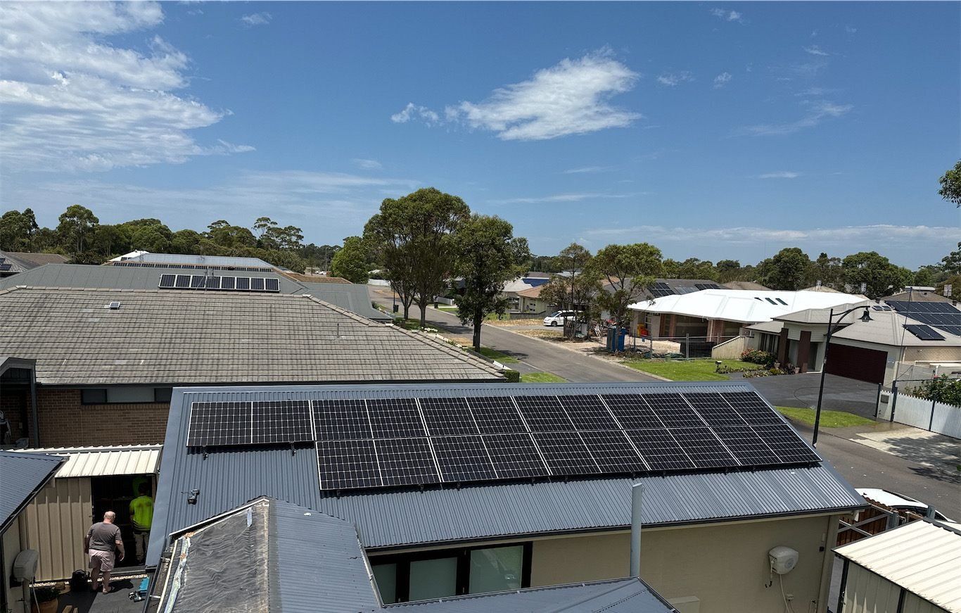 Suburban hybrid solar install rooftop view
