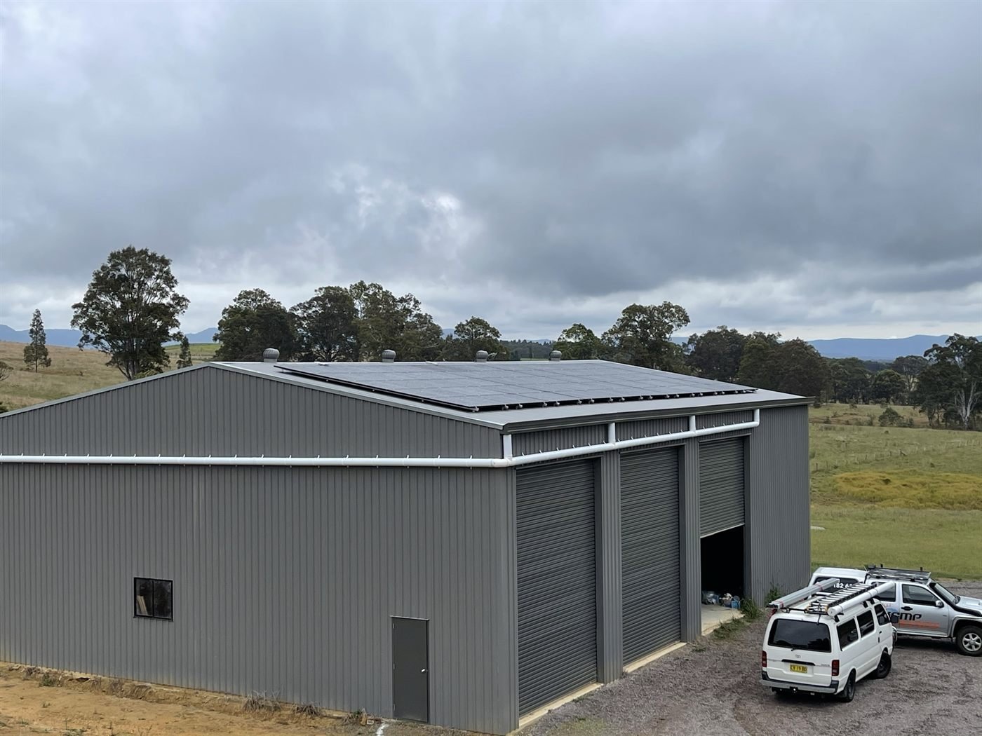 Large rural shed with rooftop solar array