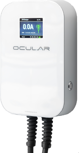 Ocular LTE Plus home EV charger in white with colour LCD display